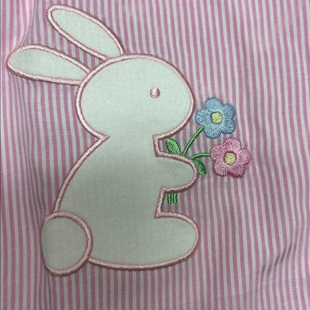 Classic Whimsy Pink Striped Dress with Bunny Appliques - Picture 3 of 4